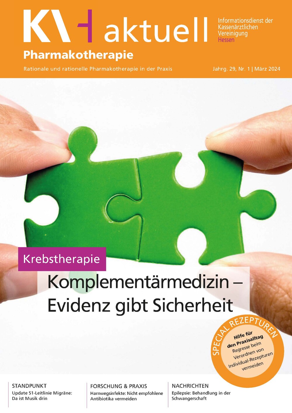 Titelbild neueste Ausgabe KVH Aktuell Pharmakotherapie 1-2024